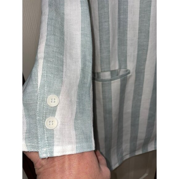 Zara Basic Womens Oversized Striped Blazer Jacket 100% Linen S Light Green & Whi - Picture 5 of 8